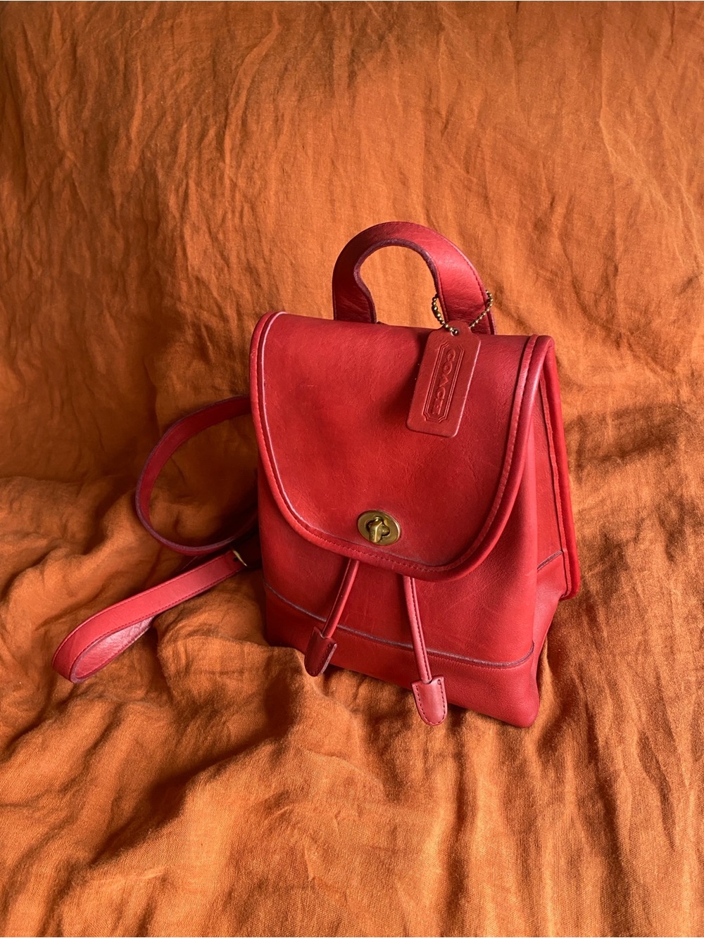 COACH 9960 Vintage Red Leather Mini with Gold Turnlock Hardware
